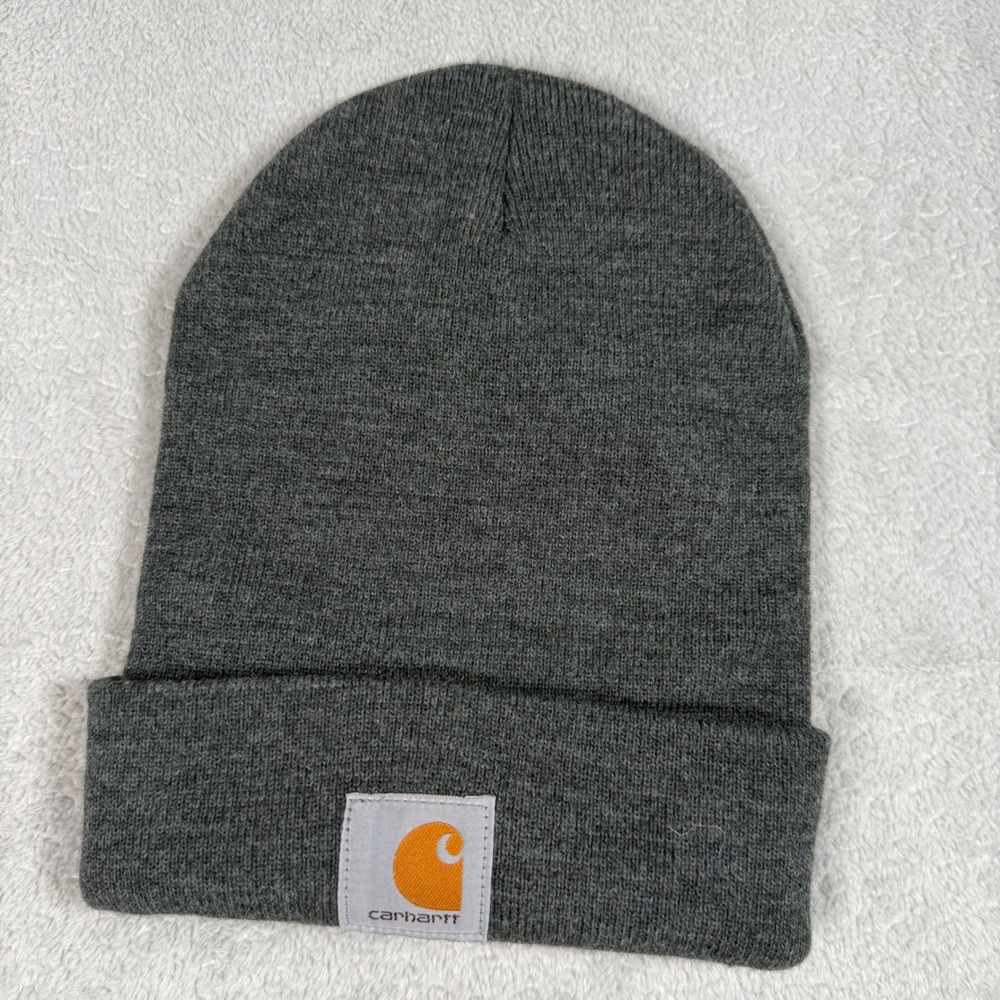 Carhartt Beanie Hat Mens OSFM Gray A18 CLH Acrylic Watch Hat Knit Logo Patch